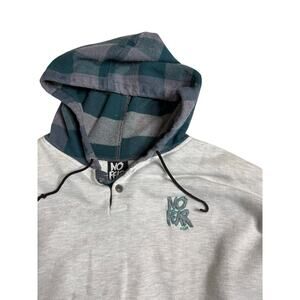 Vintage y2K NO FEAR Hoodie Men's Large Plaid Hoodie Light Gray Skater AS IS